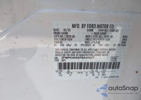 2023 Ford Edge Titanium из США, поврежденный, VIN 2FMPK4K92PBA45425